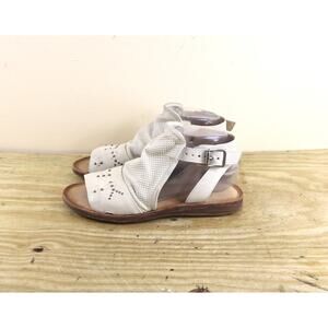 New Miz Mooz Sandals 8 Cream Linen White Fifi Leather Flats Buckle Portugal